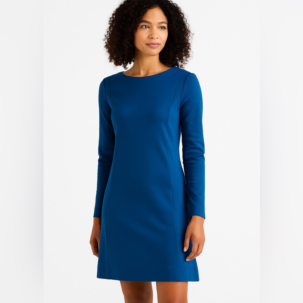 J.Crew Long Sleeve Sheath Dress Medium Teal Blue Office Minimalist Holiday